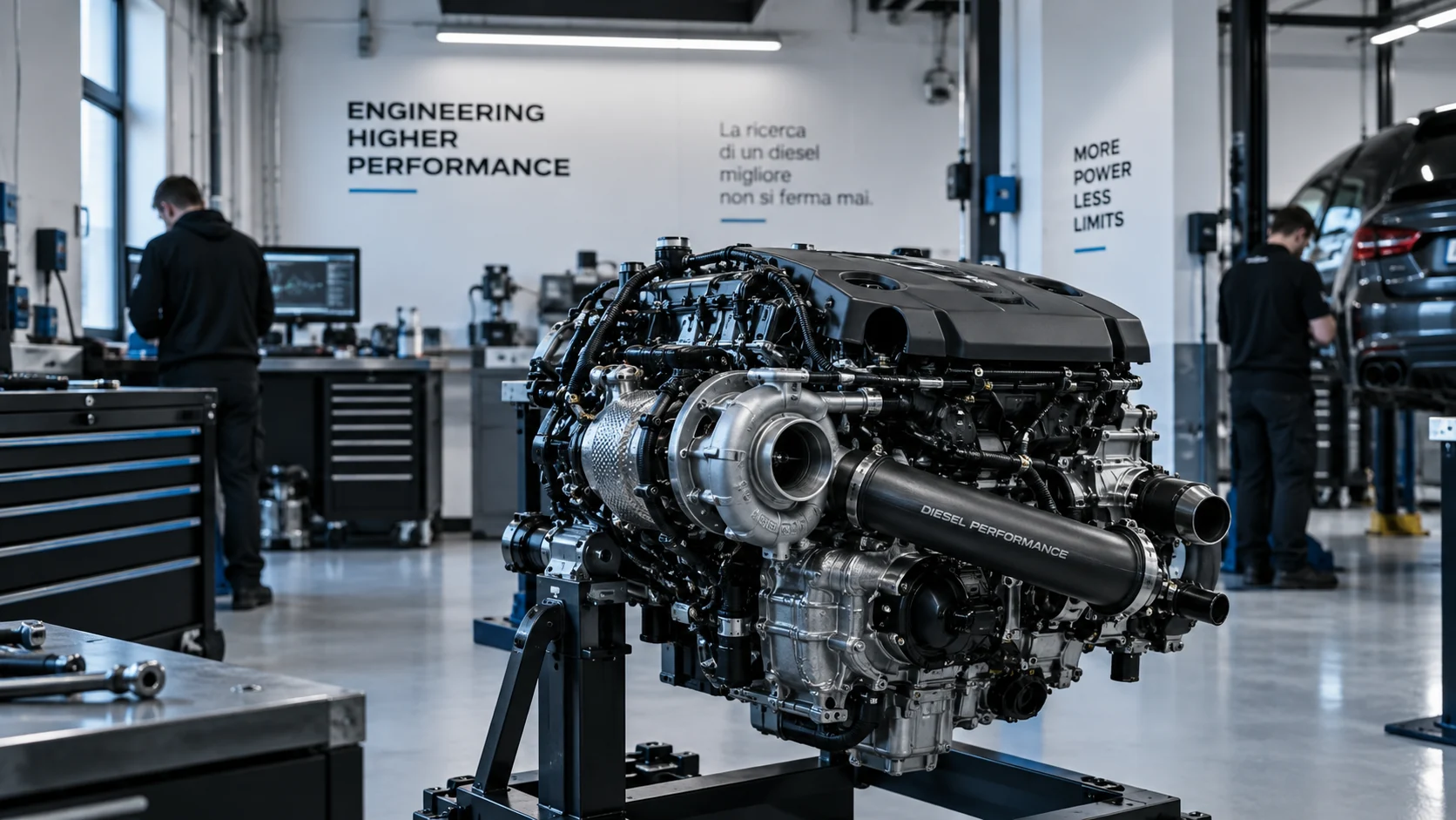 Motore e turbocompressore in officina